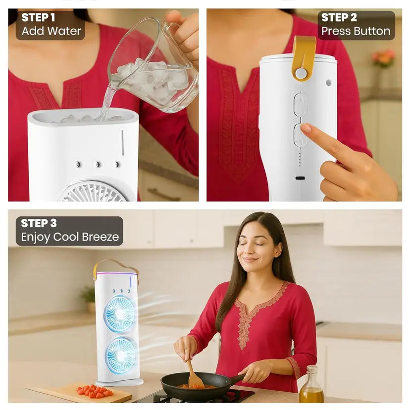 Portable Misting Spray Fan – Dual-Head Cooling Fan